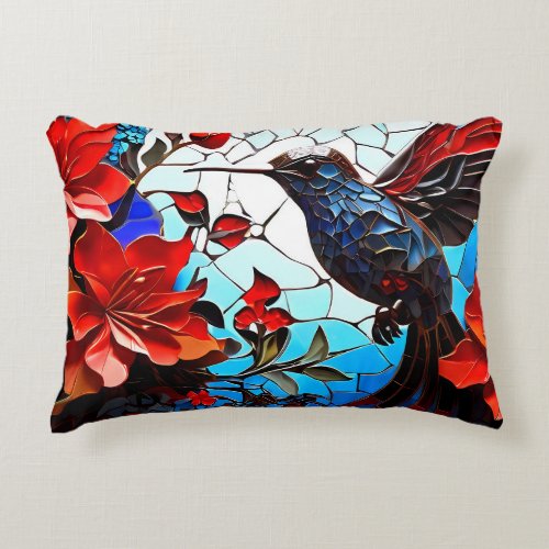 Cute Colorful Hummingbird Mosaics  Accent Pillow