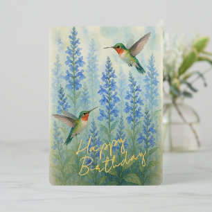 Cute Colorful Hummingbirds Gold Foil Birthday Card