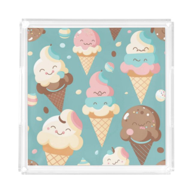 Cute colorful ice cream  acrylic tray (Front)