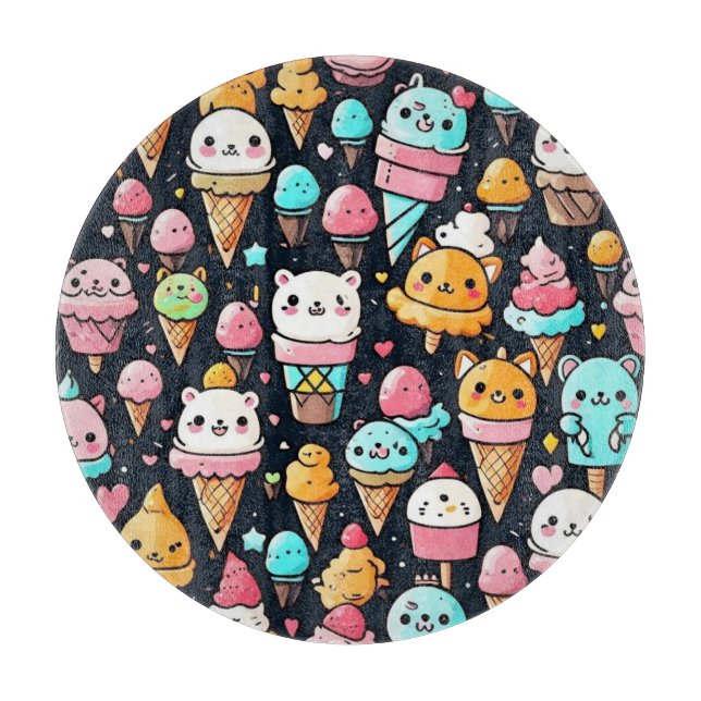 Cute colorful ice cream cones  cutting board (Front)