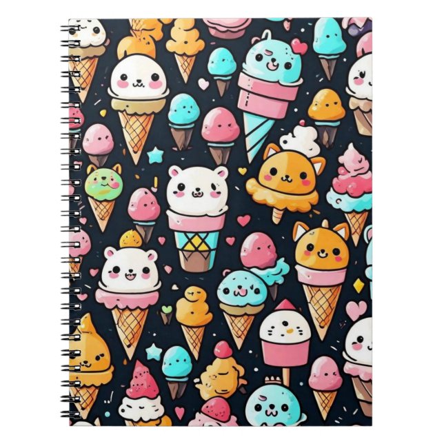 Cute colorful ice cream cones  notebook (Front)