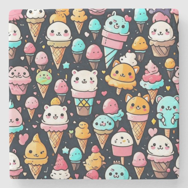 Cute colorful ice cream cones  stone coaster (Front)