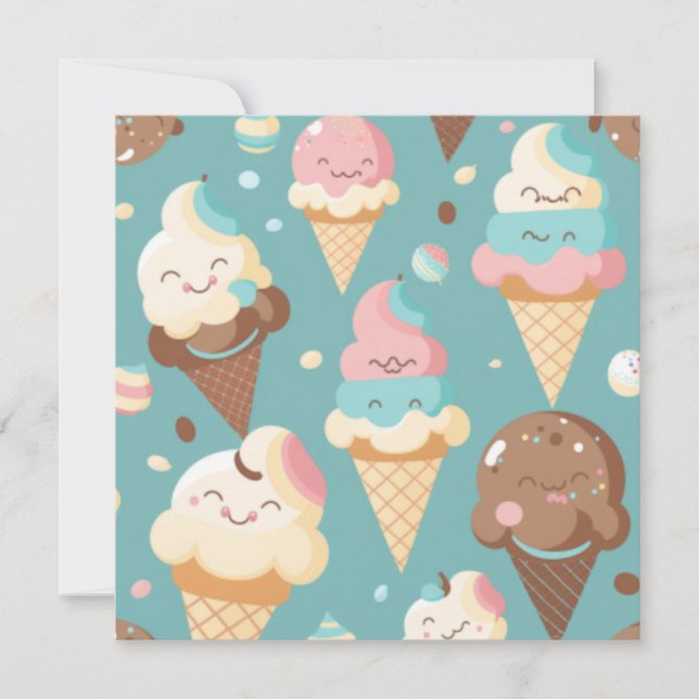 Cute colorful ice cream  invitation (Front)