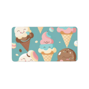 Cute colorful ice cream  label