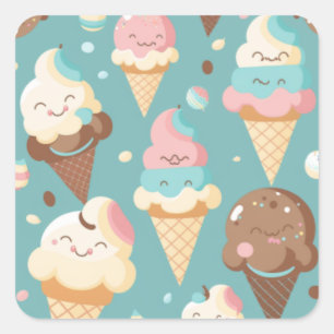 Cute colorful ice cream square sticker