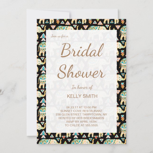 Cute colorful indian elephants bridal shower invitation (Front)