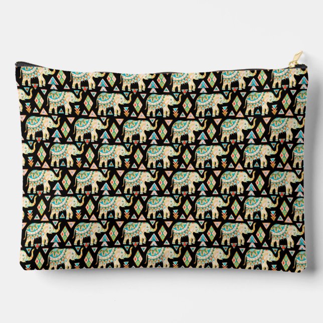 Cute colorful indian elephants pattern accessory pouch (Back)
