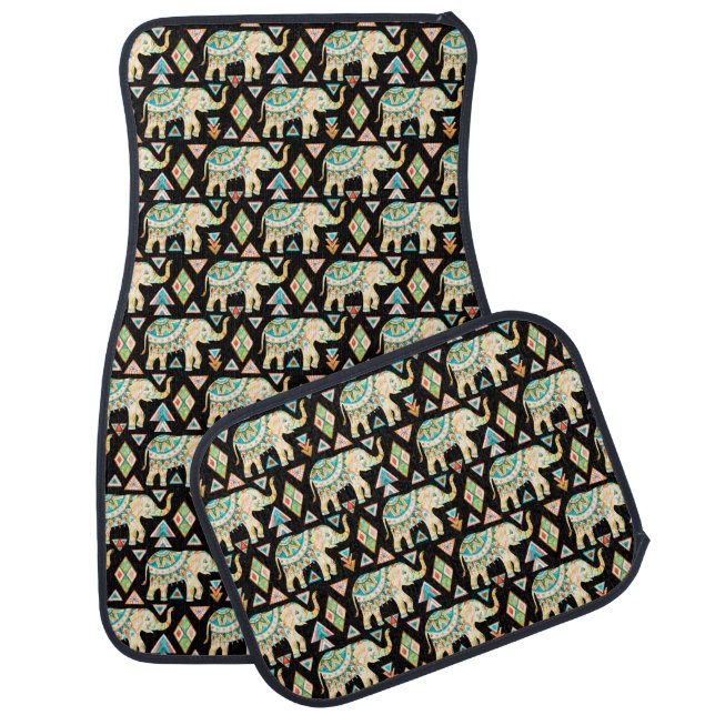 Cute colorful indian elephants pattern car floor mat (Set)