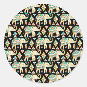 Cute colorful indian elephants pattern classic round sticker