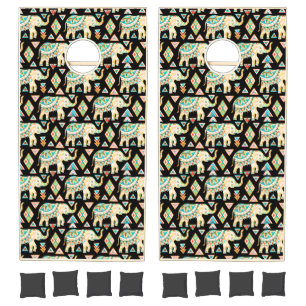 Cute colorful indian elephants pattern cornhole set