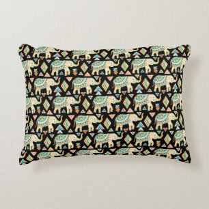 Cute colorful indian elephants pattern decorative pillow