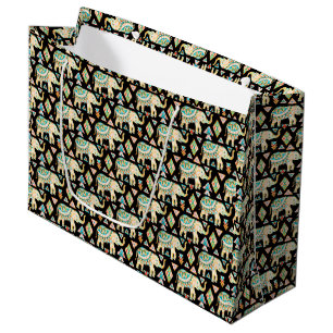 Cute colorful indian elephants pattern large gift bag