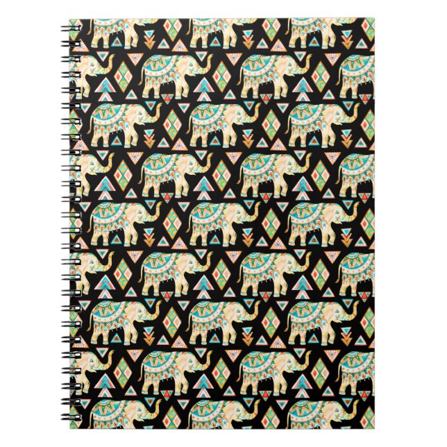 Cute colorful indian elephants pattern notebook (Front)