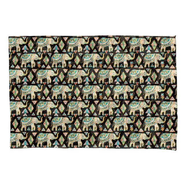 Cute colorful indian elephants pattern pillow case (Front-Left)