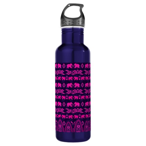 Cute Colorful Indian Elephants Pattern Stainless Steel Water Bottle