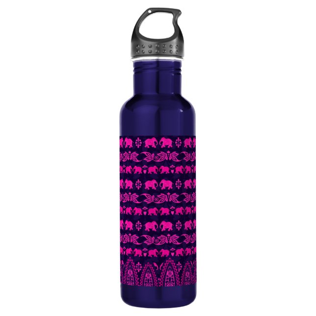 Cute Colorful Indian Elephants Pattern Stainless Steel Water Bottle (Front)