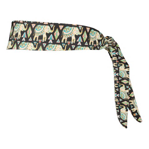 Cute colorful indian elephants pattern tie headband