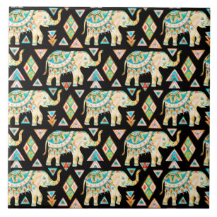 Cute colorful indian elephants pattern tile
