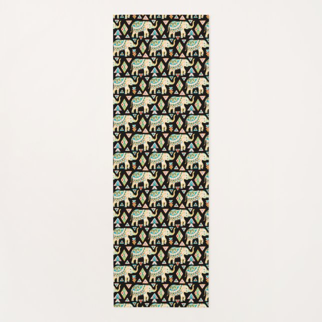 Cute colorful indian elephants pattern yoga mat (Front)