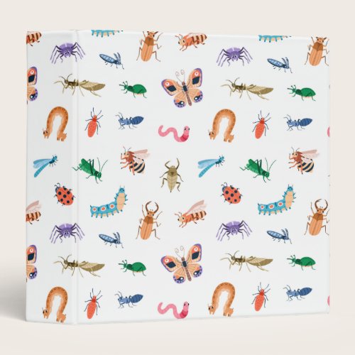 Cute Colorful Insect Pattern 3 Ring Binder