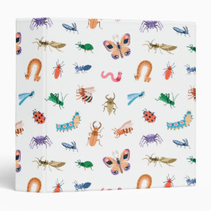Cute Colorful Insect Pattern 3 Ring Binder