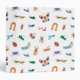 Cute Colorful Insect Pattern 3 Ring Binder