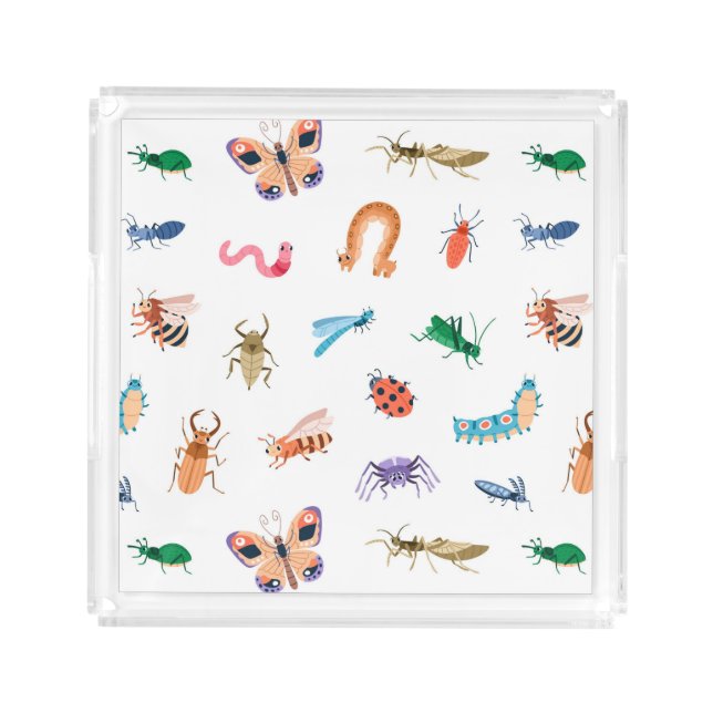Cute Colorful Insect Pattern Acrylic Tray (Front)