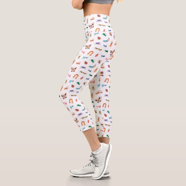 Cute Colorful Insect Pattern Capri Leggings (Left)