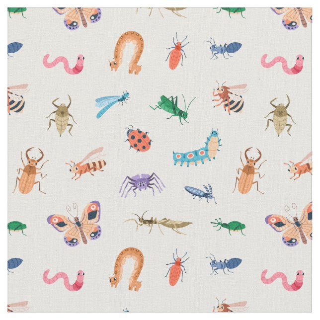Cute Colorful Insect Pattern Fabric (Close Up)