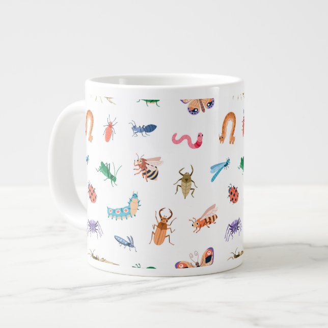 Cute Colorful Insect Pattern Giant Coffee Mug (Front Left)
