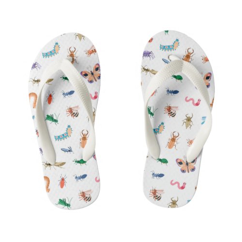 Cute Colorful Insect Pattern Kids Flip Flops