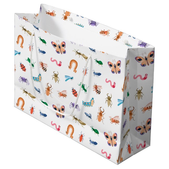 Cute Colorful Insect Pattern Large Gift Bag (Front Angled)