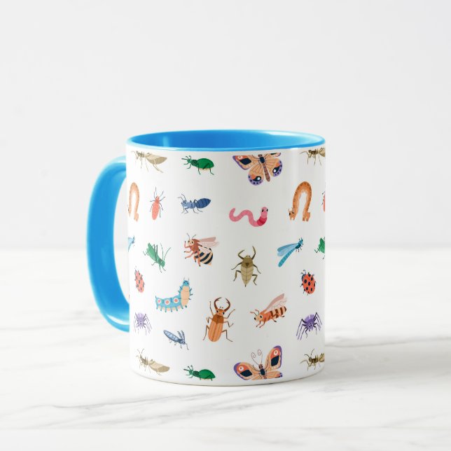 Cute Colorful Insect Pattern Mug (Front Left)