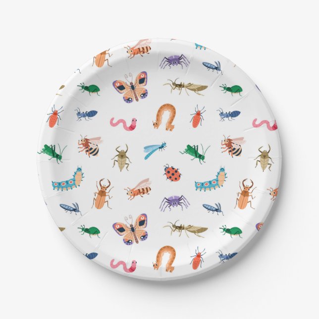 Cute Colorful Insect Pattern Paper Plates (Front)