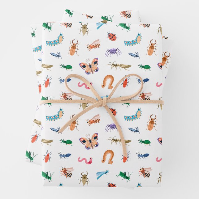 Cute Colorful Insect Pattern Wrapping Paper Sheets (In situ)