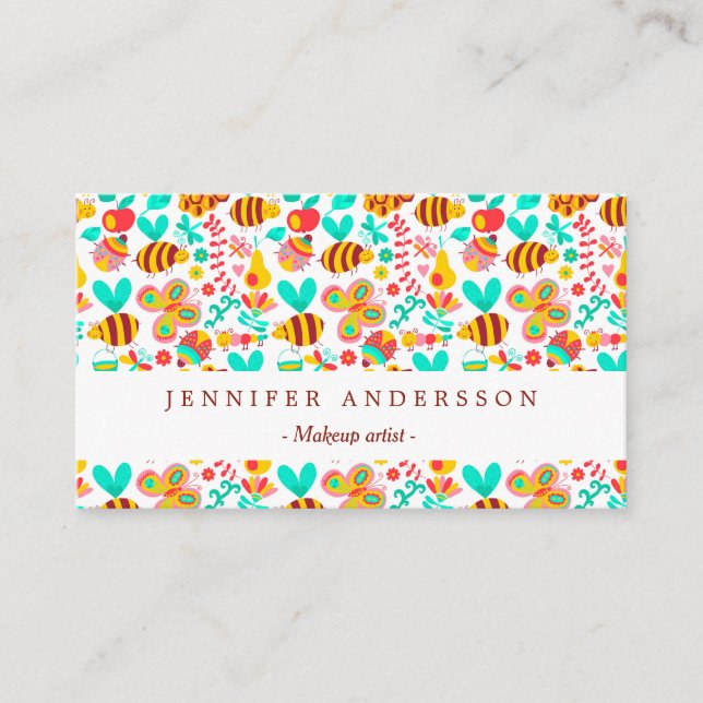Cute colorful insects patterns business card (Front)