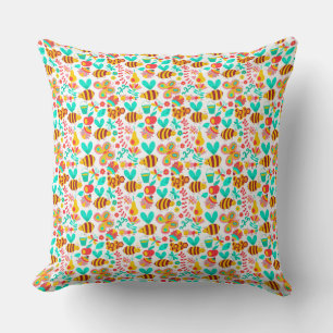 Cute colorful insects patterns throw pillow