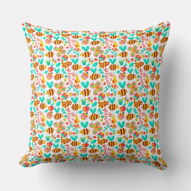 Cute colorful insects patterns throw pillow (Front)