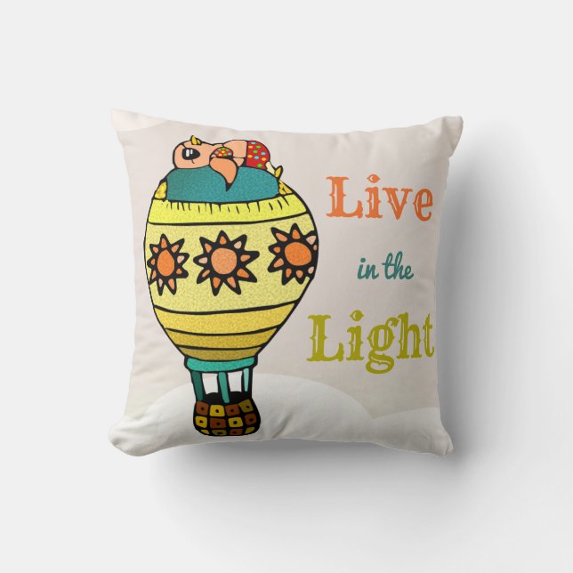 Cute Colorful Inspirational Sunbathing Bird Kids Throw Pillow (Front)