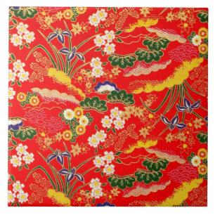 Cute colorful japanese floral patterns ceramic tile