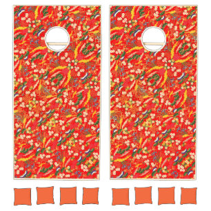 Cute colorful japanese floral patterns cornhole set