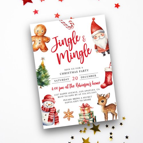 Cute Colorful Jingle  Mingle Kids Christmas Party Invitation