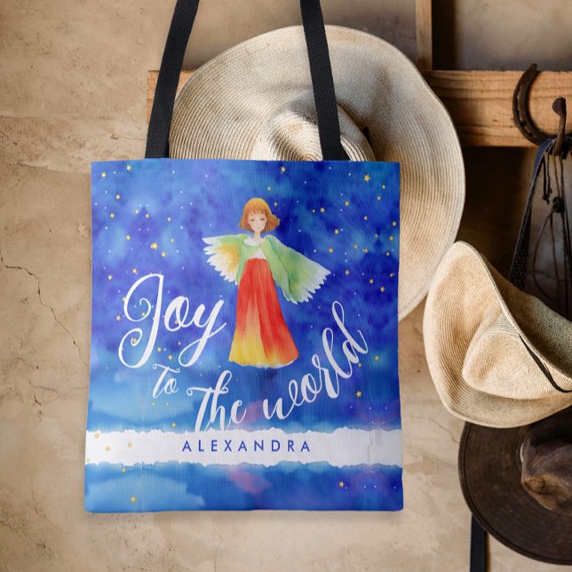 Cute Colorful Joy Christmas Angel Watercolor Tote Bag (Creator Uploaded)
