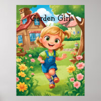 Cute Colorful Joyful Garden Girl AI Poster