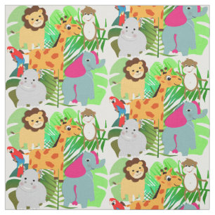 Cute Colorful Jungle Safari Kids Cartoon Animal Fabric