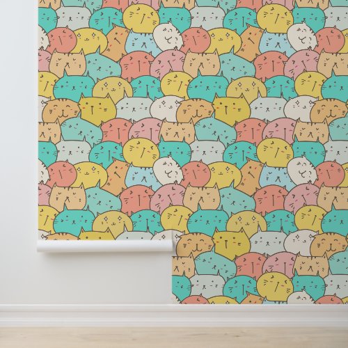 Cute Colorful Kawaii Cat Removable Wallpaper