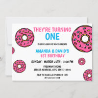 Cute Colorful Kawaii Donut Twin Joint 1st Birthday Invitation