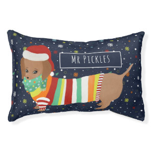 Cute Colorful Kawaii Sausage Dog Cartoon Christmas Pet Bed