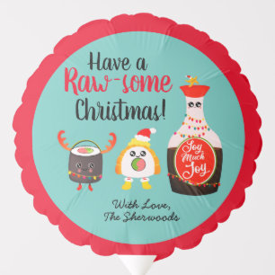 Cute Colorful Kawaii Sushi Merry Christmas Holiday Balloon