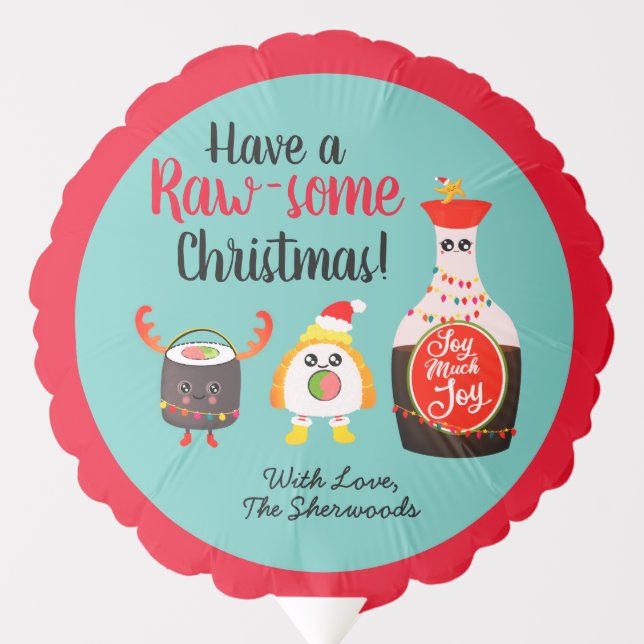 Cute Colorful Kawaii Sushi Merry Christmas Holiday Balloon (Front)